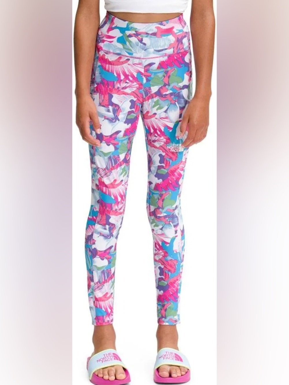 The North Face Girls 6 Printed Never Stop Tights Pink Tropical NWT